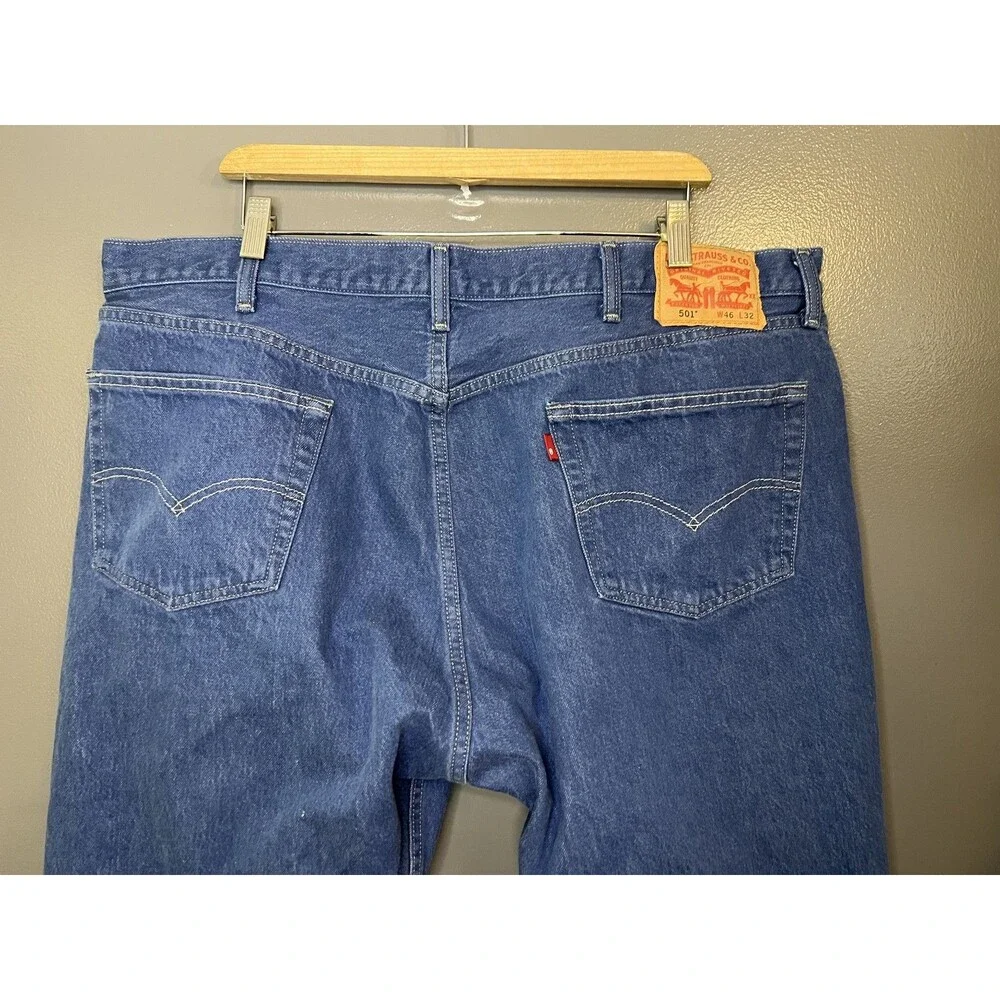 Levis 501 Jeans Mens 46x32 Blue Denim Button Fly Straight Leg Big Tall